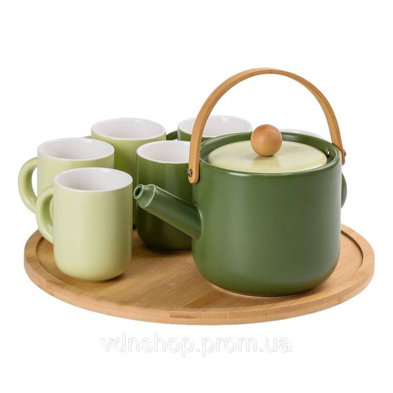 Чайний сервіз на 6 персон з бамбуковою обертовою підставкою, зелений HP-15-23 | Зображення 7