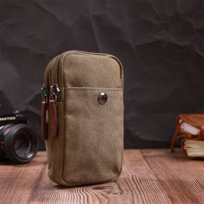 Сумка Vintage На пояс с металлическим карабином из текстиля Оливковая (22224) | Зображення 2