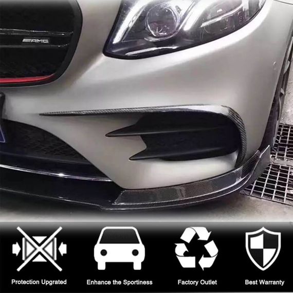 Накладки на передній бампер V1 (для E43 AMG 2016-2019, Карбон) для Mercedes E-сlass W213 рр | Зображення 2