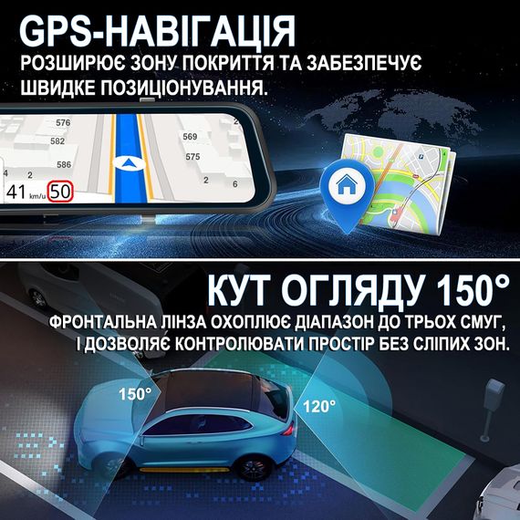 Автомобильное зеркало заднего вида с видеорегистратором Podofo W8177, с камерой заднего вида, GPS, Wi-Fi, ночным видением, 4K | Зображення 6