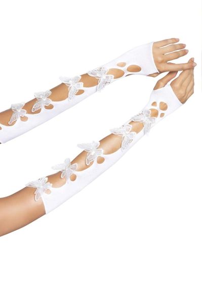 Митенки Leg Avenue Butterfly applique arm warmers White, бабочки sexstyle