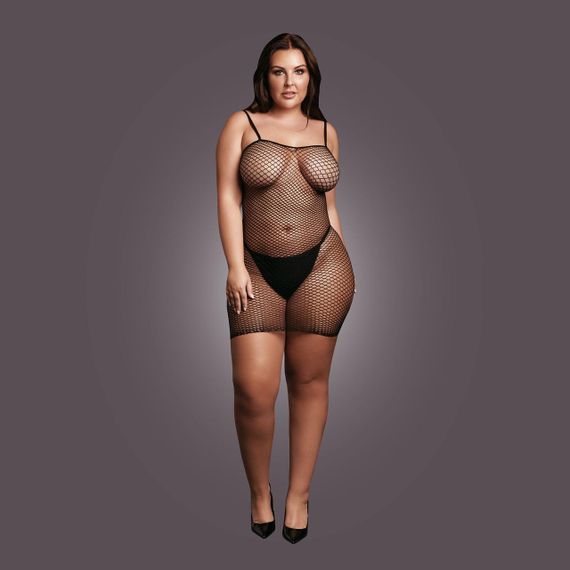 Женское короткое платье с сетчатой структурой и тонкими бретелями Le Désir Short Fishnet Dress, черное Sex Aura | Зображення 6