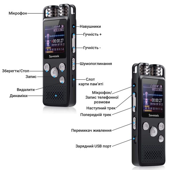 Профессиональный цифровой диктофон Savetek GS-R07, 8 Гб памяти, стерео, SD до 64 Гб | Зображення 3