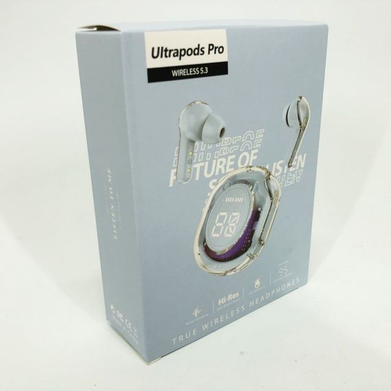 Бездротові навушники TWS T8 PRO з прозорим кейсом Вакуумний LED дисплей Bluetooth 5.3. OR-359 Колір: блакитний