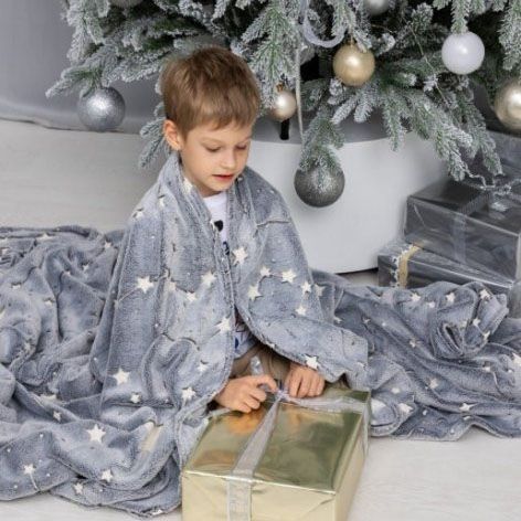 Плед, що світиться в темряві, плюшеве покривало Blanket kids Magic Star 150х100 см флісова ковдра. Колір: сірий | Зображення 7