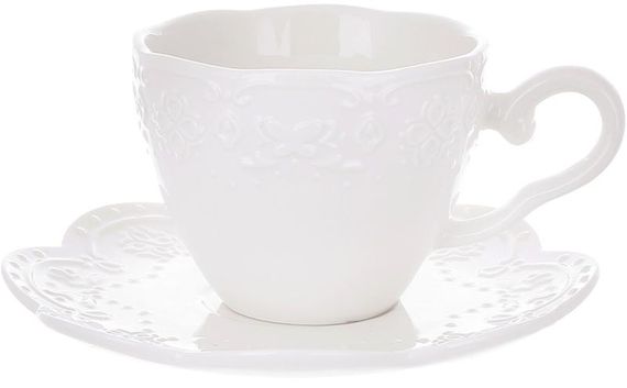 Чайно-кавовий порцеляновий набір "Біле Мереживо" 180мл, 4 чашки із блюдцями