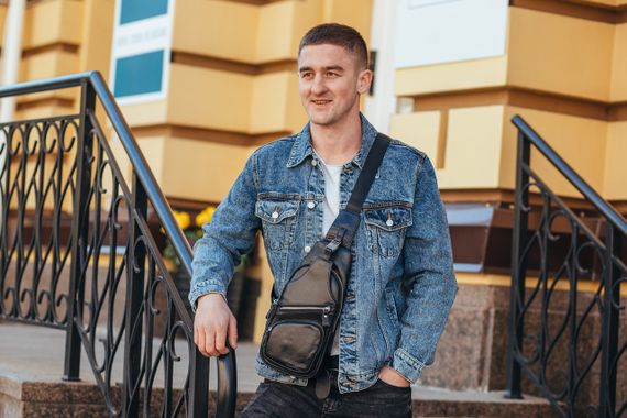 Чоловіча сумка-слінг шкіряна чорна TIDING BAG — MK12094 | Зображення 7