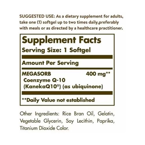 Коэнзим Solgar Megasorb CoQ-10 400 mg 30 Softgels | Зображення 1