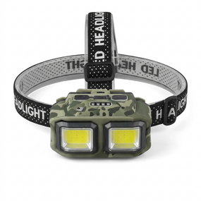Налобный фонарь HX-816-2COB LED фонарик аккумуляторный сенсорный датчик движения 4 режима работы красный свет Камуфляж