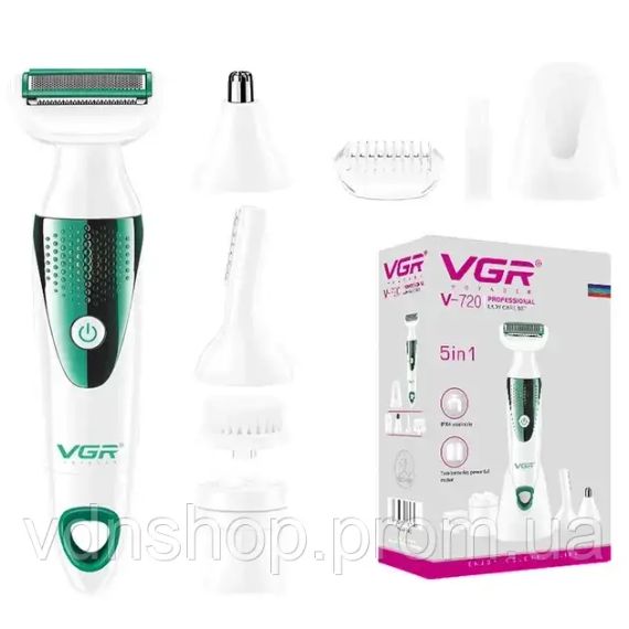 Универсальный женский набор по уходу VGR V-720 (5 в 1, с насадками, электробритва, щетка, массажер) | Зображення 1