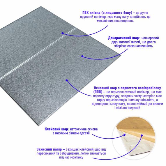 Панель 3D 700х700х4мм Срібний квадрат SW-00003257 | Зображення 1