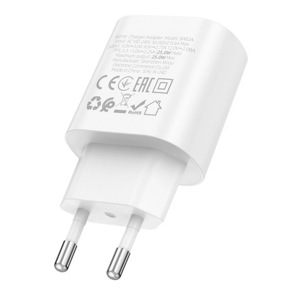 Набір СЗУ BOROFONE BA82A + Lighting кабель, PD25W, USB-C, кабель 1м, White | Зображення 1