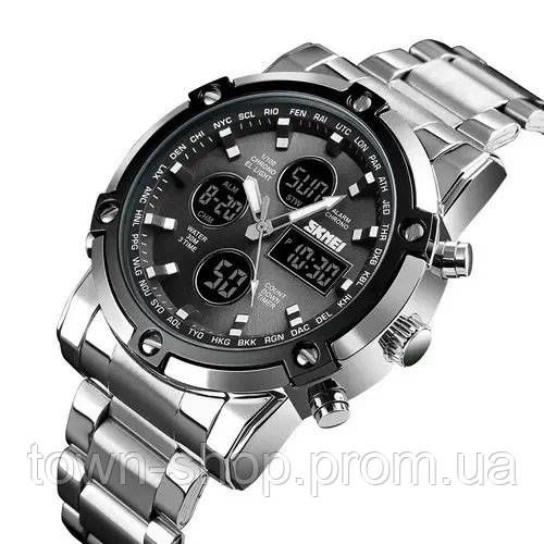 Часы наручные мужские SKMEI 1389SIBK SILVER-BLACK, модные мужские часы. Цвет: серебряный + черный | Зображення 2