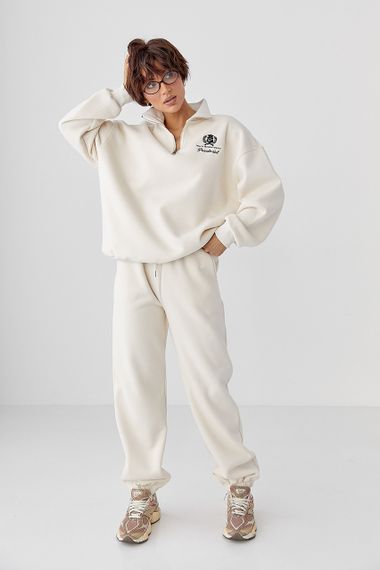 Утеплений спортивний костюм із джогерами та світшотом - бежевий цвет, S/M (є розміри) | Зображення 4