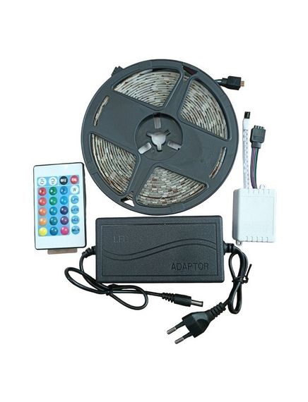 Світлодіодна стрічка SMD 5050 Strip Light RGB Original (54 LED/m) 5 метрів на силіконі з блоком та пультом керування різнокольорова (повний комплект) | Зображення 1