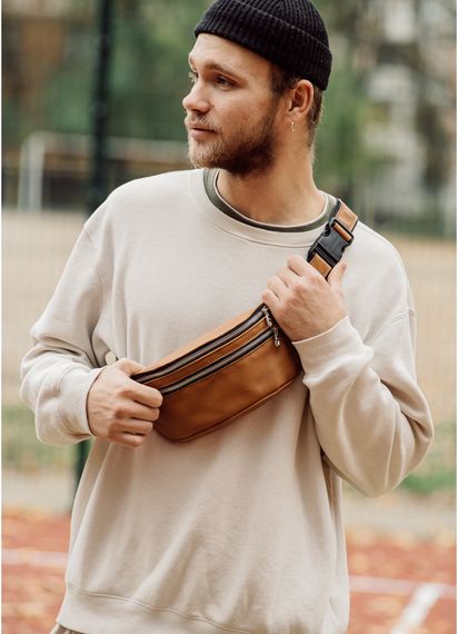 Поясна сумка бананка шкіряна Sambag Tirso BTSm натуральна руда шкіра 30.5 х 14 см (81333121wm)