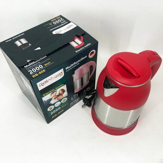 Электрочайник Rainberg RB-808 2 л нержавеющая сталь, стильный электрический чайник. CL-394 Цвет: красный | Зображення 8