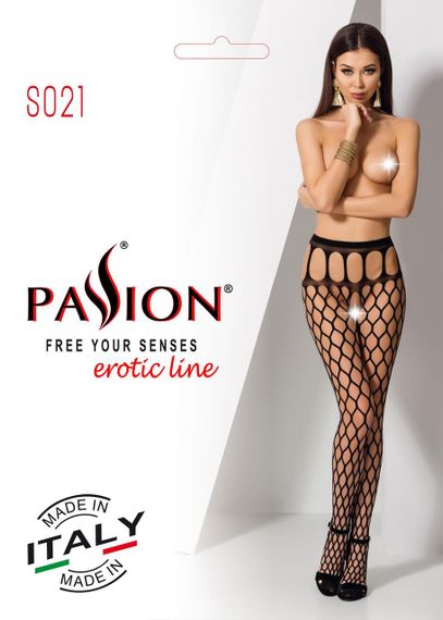 Еротичні колготки-бодістокінг Passion S021 white, в крупну сітку з високим паском sexstyle | Зображення 3