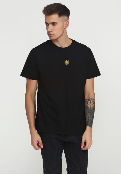 Футболка чоловіча чорна з принтом "Тризуб золотий", XL