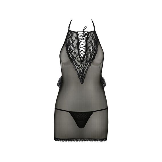 Сорочка прозора приталена ERZA CHEMISE black S/M - Passion, трусики | Зображення 2