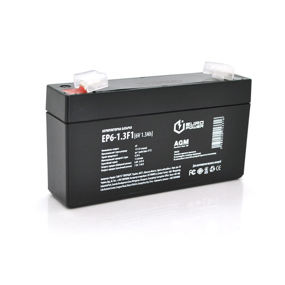 Аккумуляторная батарея EUROPOWER AGM EP6-1.3F1 6V 1.3A h (95x25x50 (55) Black