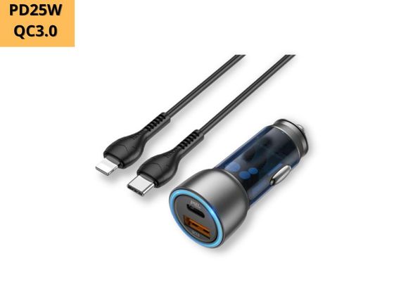 Автомобільний зарядний пристрій XPRO NZ8 43W PD25W+QC3.0 Type-C to Lightning чорний (37375-01) | Зображення 1