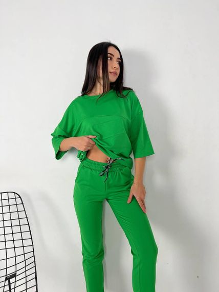 Женский спортивный прогулочный костюм с укороченными штанами NB24003 зеленый, размер 42/44 | Зображення 2