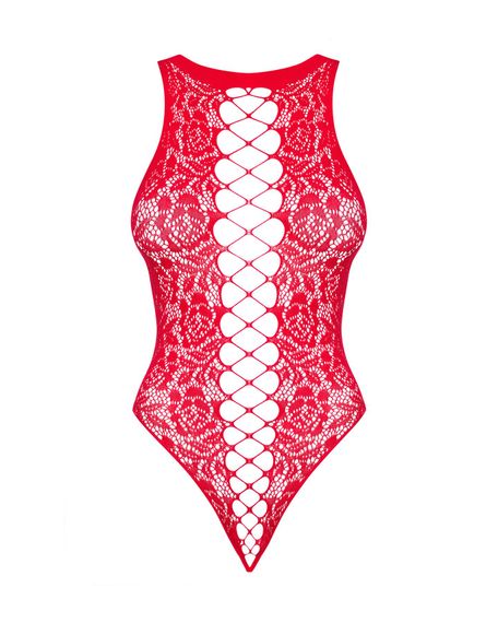 Ажурный бодистокинг с эффектом шнуровки Obsessive B120 teddy red S/M/L, красный | Зображення 4