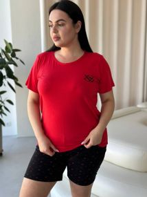 Домашній одяг, червона піжама з шортами PLUS SIZE