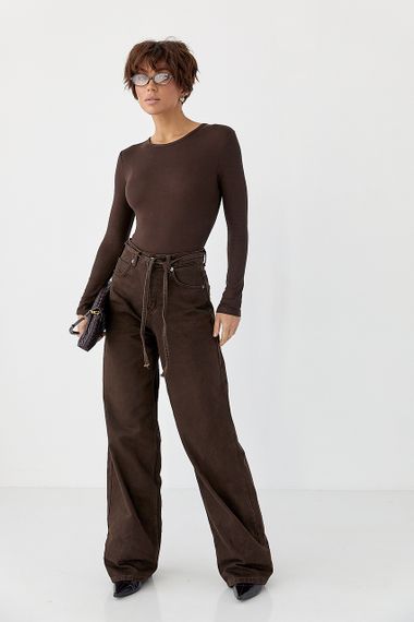 Шоколадні широкі джинси - темно-коричневий цвет, 36р (є розміри) | Зображення 2