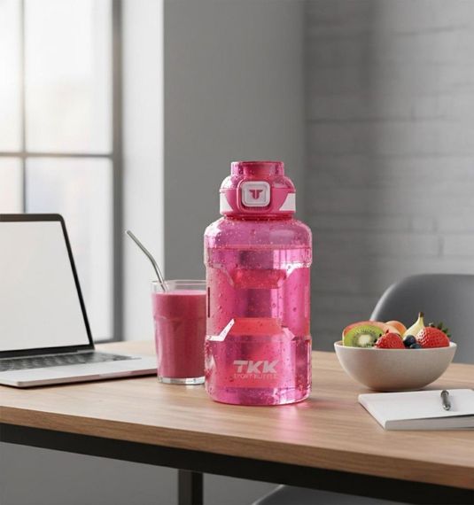 Спортивная бутылка TKK 1500 мл (1.5 л) - Розовая Tritan BPA-free, ударопрочная эко-бутылка с антискользящей вставкой | Зображення 7