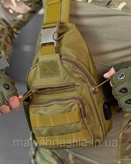 Армійська нагрудна сумка рюкзак з USB портом Захисник coyot ДЛ7536 | Зображення 2