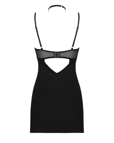 Сорочка Obsessive Selinne chemise & thong XL/2XL Black, стрінги, подвійні бретелі Sex Aura | Зображення 3