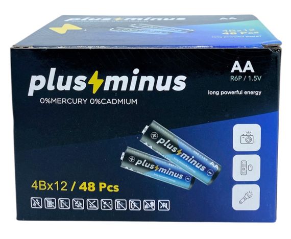 Батарейки сольові пальчикові великі АА R06 Plus-Minus упаковка набір 48 штук | Зображення 2