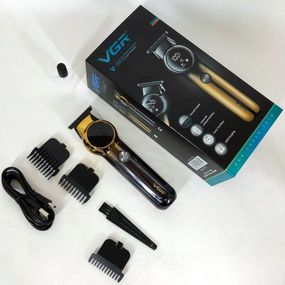 Машинка для стрижки волос беспроводная VGR V989, Профессиональный триммер QK-958 с насадками
