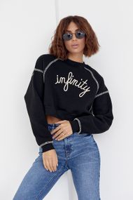 Короткий утепленный свитшот с вышитой надписью Infinity черный цвет M