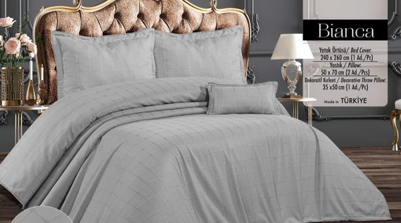 Покривало з бахромою Kayra 240х260 см. Bianca сіре