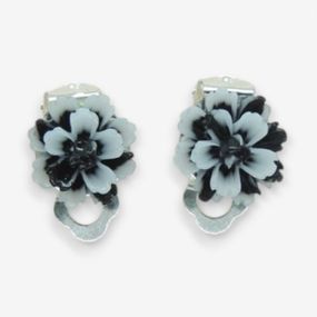 Клипсы серьги детские Liresmina Jewelry в виде цветка "Эклерчик" черно-белые 1.2 см