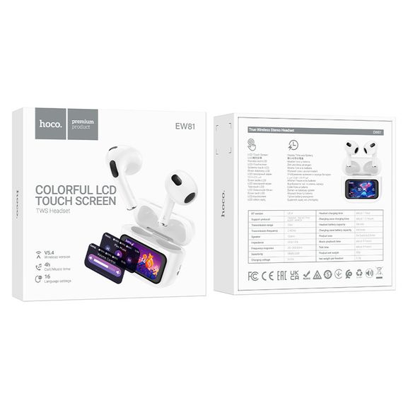 Бездротові TWS навушники Hoco EW81 Elegant with Touch Screen ANC White | Зображення 1