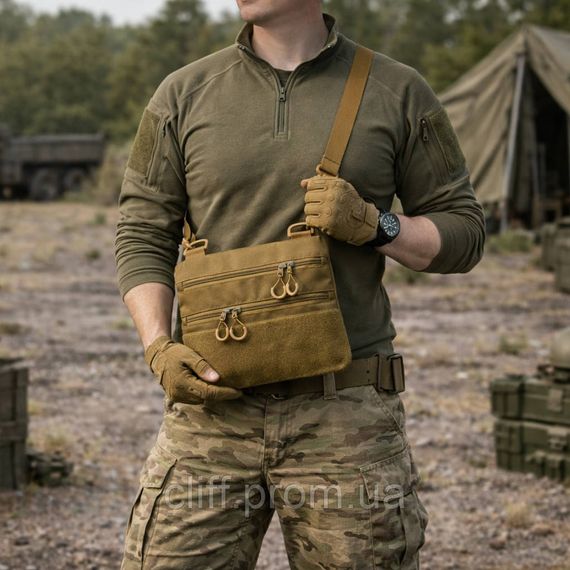 Тактическая сумка через плечо с панелью для патчей Cordura койот | Зображення 5