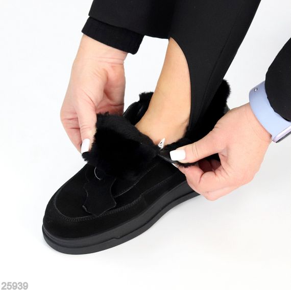Стильные низкие черные зимние ботинки натуральная замша | Зображення 5