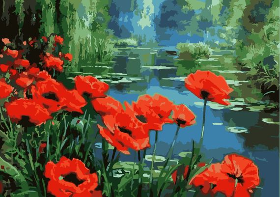 Маки у пруда