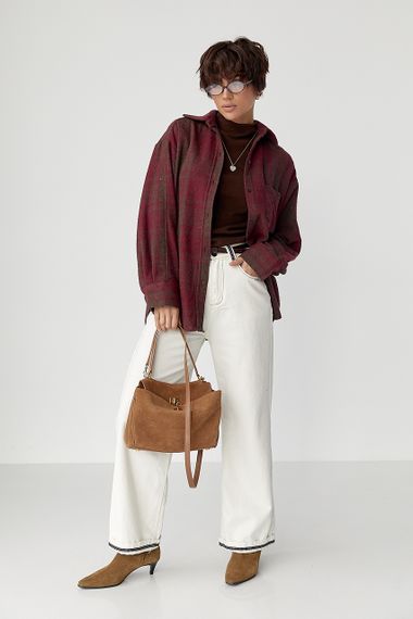 Тепла сорочка в клітинку з накладною кишенею - бордо цвет, M (є розміри) | Зображення 2