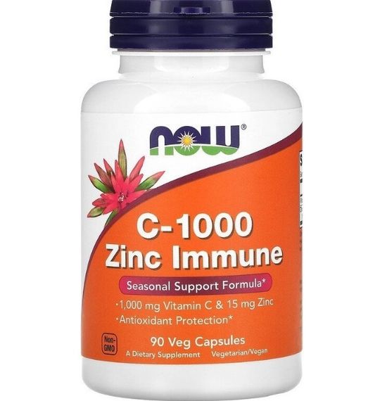 Вітамін C NOW Foods C-1000 Zinc 15 mg Immune 90 Veg Caps