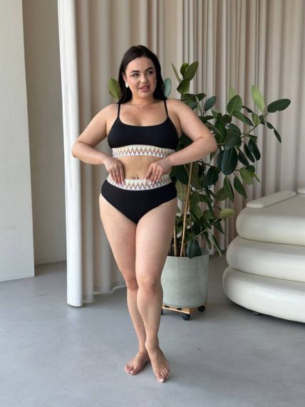 Роздільний чорний купальник PLUS SIZE з яскравою резинкою | Зображення 5