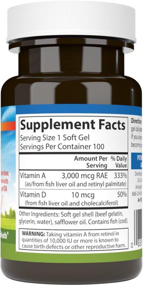 Вітаміни A та D Carlson Vitamin A &amp; D, 100 Soft Gels | Зображення 1