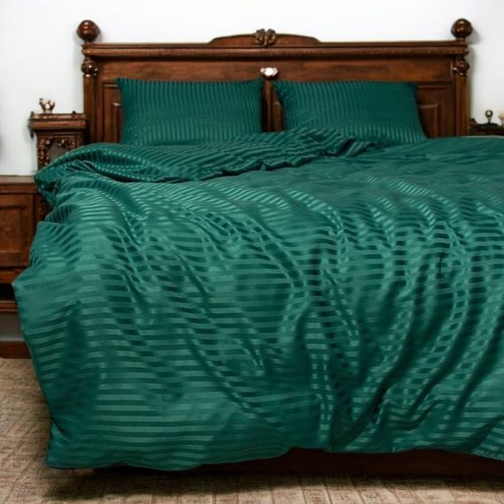 Комплект постельного белья полуторный MakSon Elegant Emerald, страйп-сатин, 100% хлопок (017-1145210С) | Зображення 1
