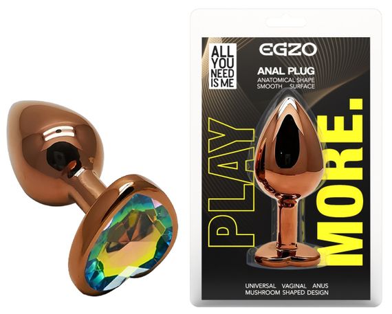 Анальна пробка з кристалом EGZO - Dark Gold Heart Plug Rainbow, size S Sex Aura