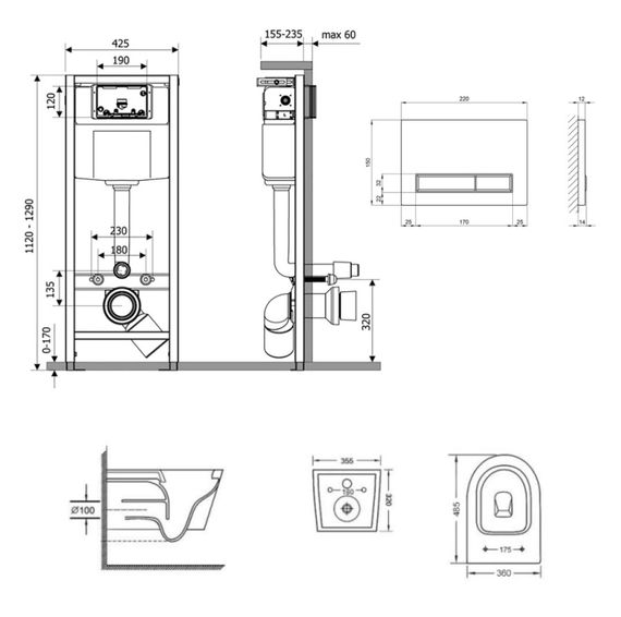 Набір Qtap Nest 4 в 1 підвісний унітаз Swan Ultra Quiet 485x360x320 + комплект інсталяції QT16335179W45153 | Зображення 1