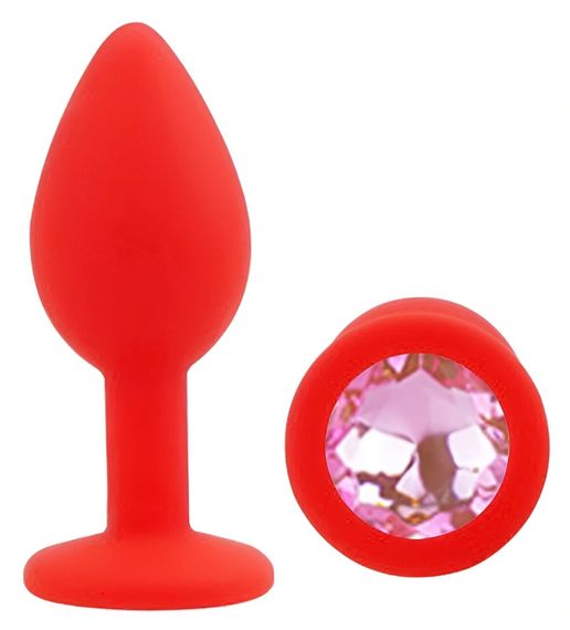 Анальна пробка EGZO Silicone Red Round Plug S з рожевим кристалом, медичний силікон Sex Aura | Зображення 1